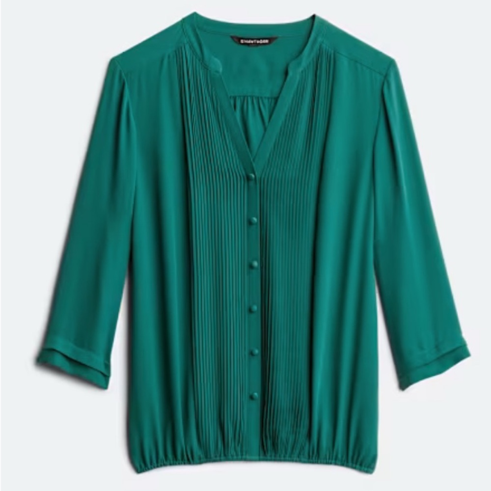 Daily Pleated Button Down Blouse 41 Hawthorn